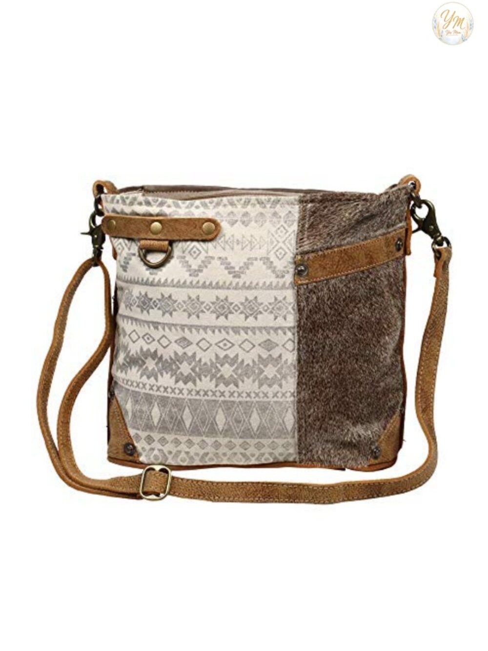 Canvas Crossbody Bag with Genuine Leather Detailing | Boho Mexican Style